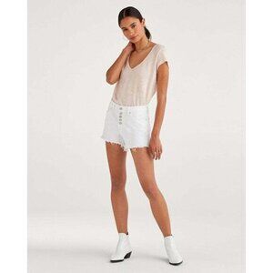 7 For All Mankind High Waist Frayed Hem Shorts Exposed Buttons White Sz 26 New